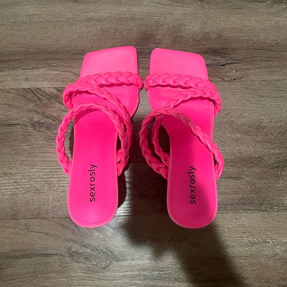 neon/ hot pink braided heels